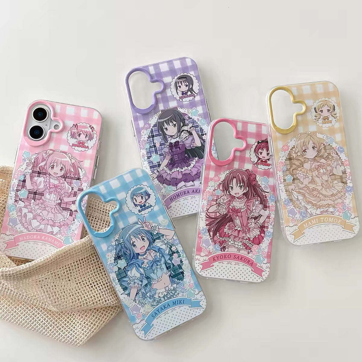 Japanese Cartoon Puella Magi Madoka Magica Laser Case Lolita Dress Version | Madoka Miki Tomoe Sakura Akemi - iPhone Case PLUS SE2 11 12 13 14 15 16 16e 17 17e Pro Promax 12mini 13mini