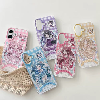Japanese Cartoon Puella Magi Madoka Magica Laser Case Lolita Dress Version | Madoka Miki Tomoe Sakura Akemi - iPhone Case PLUS SE2 11 12 13 14 15 16 16e 17 17e Pro Promax 12mini 13mini