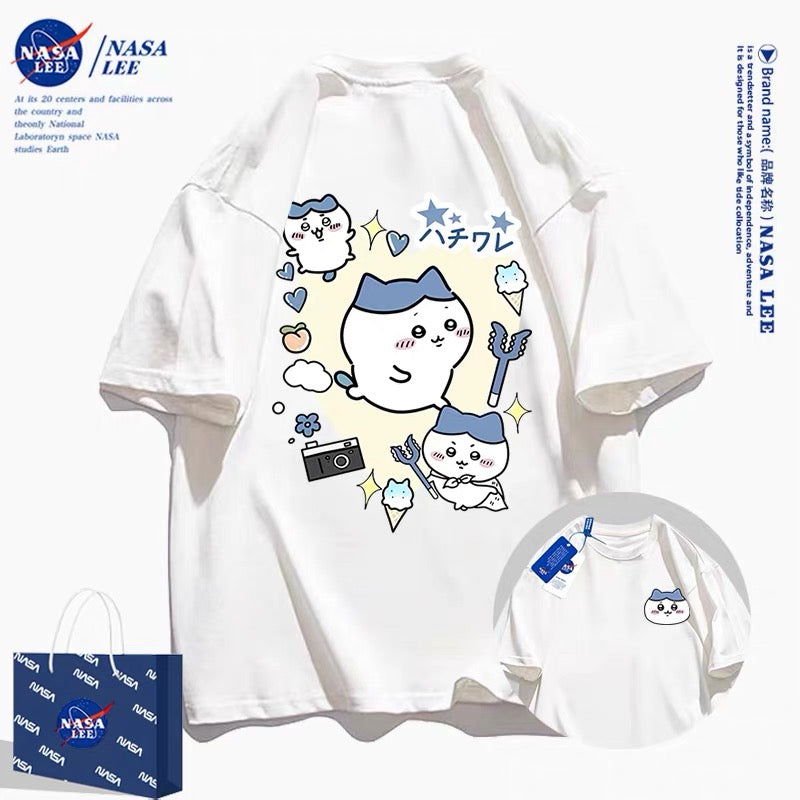 Japanese Cartoon ChiiKawa Casual Style T-Shirt Series | Hachiware Attack Front & Back - Kawaii Fashion Items