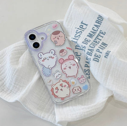 Japanese Cartoon ChiiKawa Gittler Colour Clear Case with Phone Strape | ChiiKawa Hachiware Usagi Momonga Rakko Kurimanju Shisa Furuhonya - iPhone Case Plus SE2 11 12 13 14 15 16 16e 17 17e Pro Promax 12mini 13mini