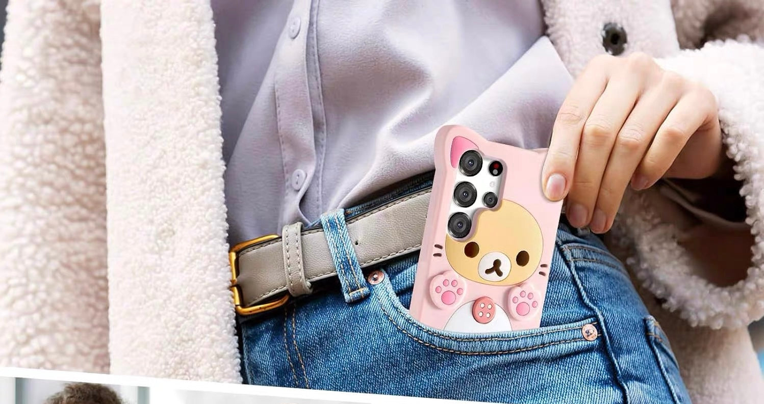 Japanese Cartoon Rilakkuma Silicone Case | Pink Neko Cat Japanese Cartoon Rilakkuma Silicone Case | Pink Neko Cat