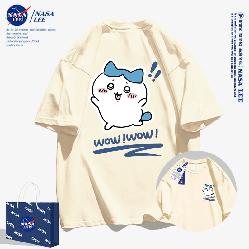 Japanese Cartoon ChiiKawa Casual Style T-Shirt Series | Hachiware Wow Front & Back - Kawaii Fashion Items