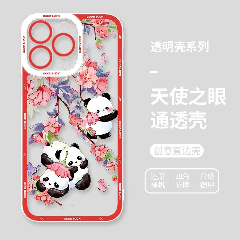 Cute Animal Panda | Chinese Ink Painting Red Version - iPhone Case PLUS SE2 XS XR X 11 12 13 14 15 16 16e 17 17e Pro Promax 12mini 13mini