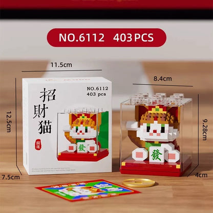 Mini Block Building Block Lucky Good Fortune with Cover | Cat Panda Red Panda - 3D Puzzle Micro Tiny Particle Assembly DIY Handmade Children Gift