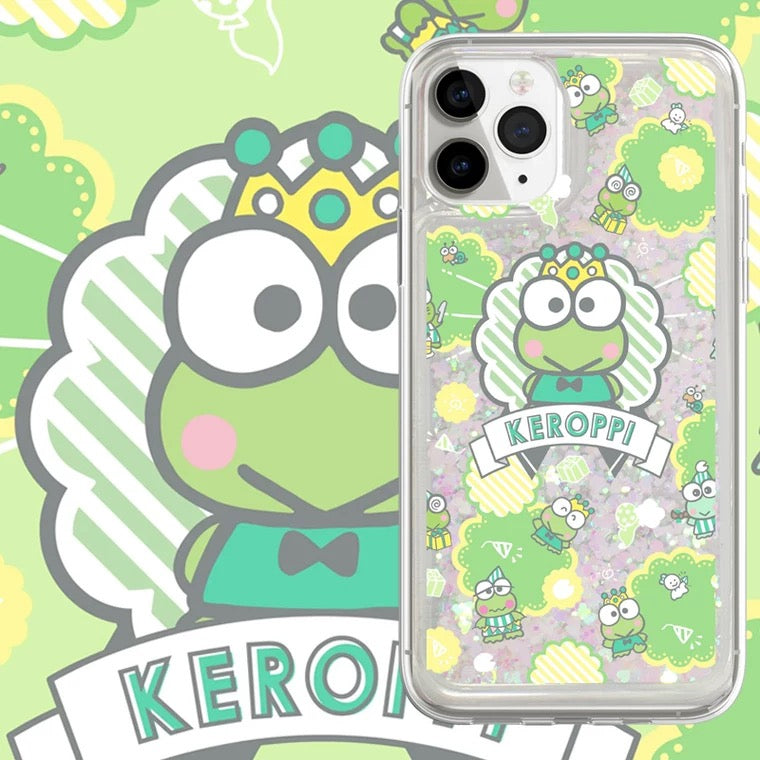 Japanese Cartoon KeroKeroKeroppi Keroppi King Glitter QuickSand iPhone Case 6 7 8 PLUS SE2 XS XR X 11 12 13 14 15 Pro Promax 12mini 13mini
