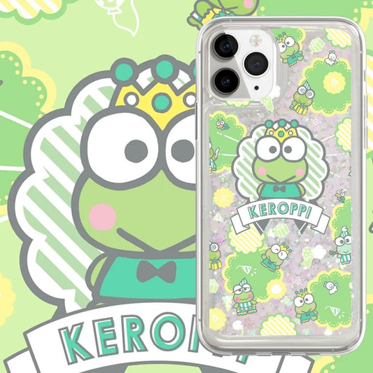 Japanese Cartoon KeroKeroKeroppi Keroppi King Glitter QuickSand iPhone Case 6 7 8 PLUS SE2 XS XR X 11 12 13 14 15 Pro Promax 12mini 13mini