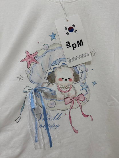 Korean Fashion Cute Animals Style T-Shirt Series | Shell Pearl with Puppy - Kawaii Fashion Items