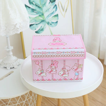 Sanrio Merry Go Round Storage Box with Cover | Hello Kitty My Melody Kuromi Little Twin Stars Cinnamoroll Sanrio Friends - Bedroom Girl Gift