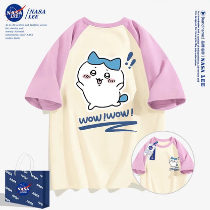 Japanese Cartoon ChiiKawa Casual Style T-Shirt Series | Hachiware Wow Front & Back 2 - Kawaii Fashion Items
