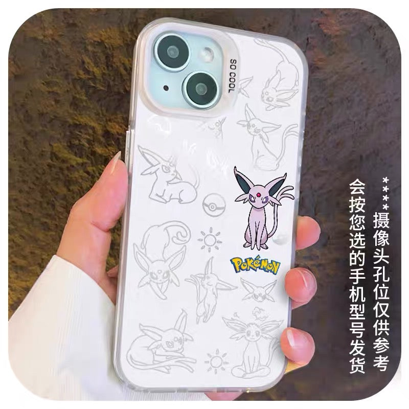 Japanese Cartoon Pokemon Matt & Silver Case Eevee Evolution | Eevee Vaporeon Espeon Umbreon Leafeon Glaceon Sylveon 7 Styles - Phone Case Samsung Galaxy S26 S25 S24 S23 S22 S21 FE Ultra Edge