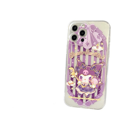 Japanese Cartoon Sanrio Magic School | Kuromi Witch Laser Colour Clear - iPhone Case 11 12 13 14 15 16 Pro Promax