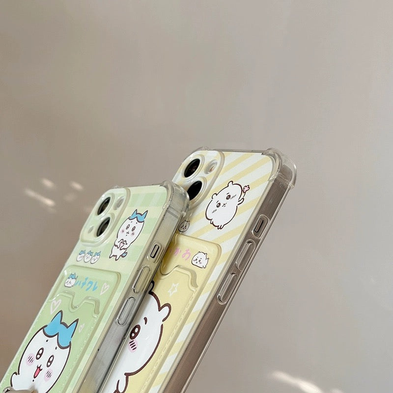 Japanese Cartoon ChiiKawa Hachiware Usagi with Handle Strap Card Holder iPhone Case 11 12 13 14 15 Pro Promax
