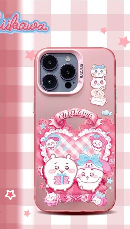 Japanese Cartoon ChiiKawa | Sweet Heart with Chiikawa My Melody Hachiware Hello Kitty Usagi Pompompurin Momonga Kuromi Laser - iPhone Case 11 12 13 14 15 16 Pro Promax