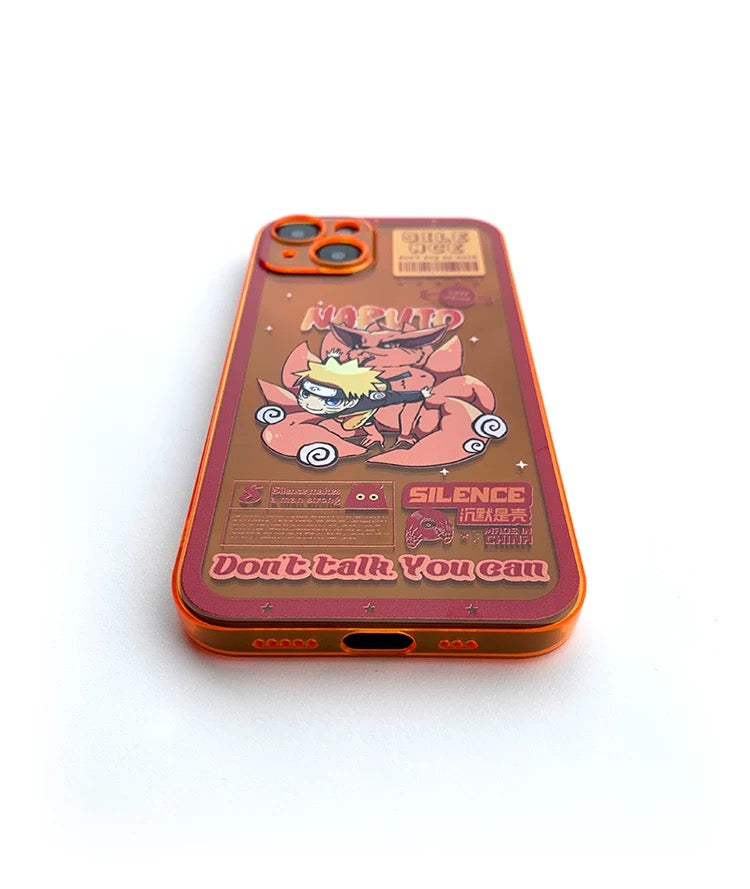 Japanese Anime Naruto Ninja | Fluorescent Orange Clear Case Naruto with Kurama Nine Tails - iPhone Case 7 8 PLUS XS XR X 11 12 13 14 15 16 Pro Promax SE3 SE2 mini KawaiiGiftLand