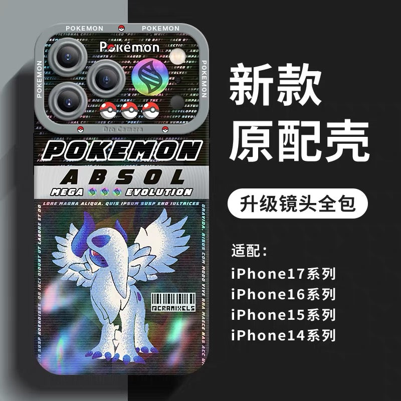 Japanese Cartoon Pokemon Silicone Case MEGA Evolution Holographic Version Part1 | Charmander X Y Greninja LucarioZ Gengar Absol Dragonite Zeraora 8 Styles - iPhone Case PLUS SE2 XS XR X 11 12 13 14 15 16 16e 17 17e Pro Promax 12mini 13mini
