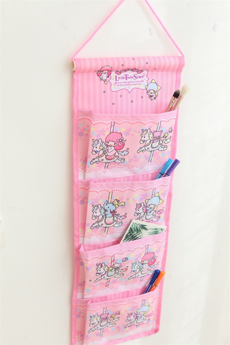 Sanrio Merry Go Round Wall Hanging Storage Caddy Bag | Hello Kitty My Melody Kuromi Little Twin Stars Cinnamoroll Sanrio Friends - Bedroom Girl Gift