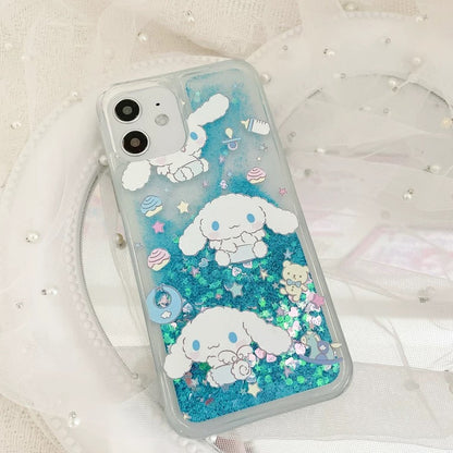 Japanese Cartoon Cinnamoroll Baby Angel - Silver Pink Heart Glitter QuickSand iPhone Case 6 7 8 PLUS SE2 XS XR X 11 12 13 14 15 Pro Promax 12mini 13mini