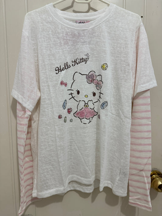 Korean Fashion Cute Cartoon Style Long-sleeved Sun Protection T-Shirt Series | Bling Bling Hello Kitty with Gems - Kawaii Fashion Items