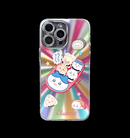 Japanese Cartoon ChiiKawa | Sushi Car & Fighting Chiikawa Hachiware Usagi Rainnbow Light Laser - iPhone Case 11 12 13 14 15 16 Pro Promax