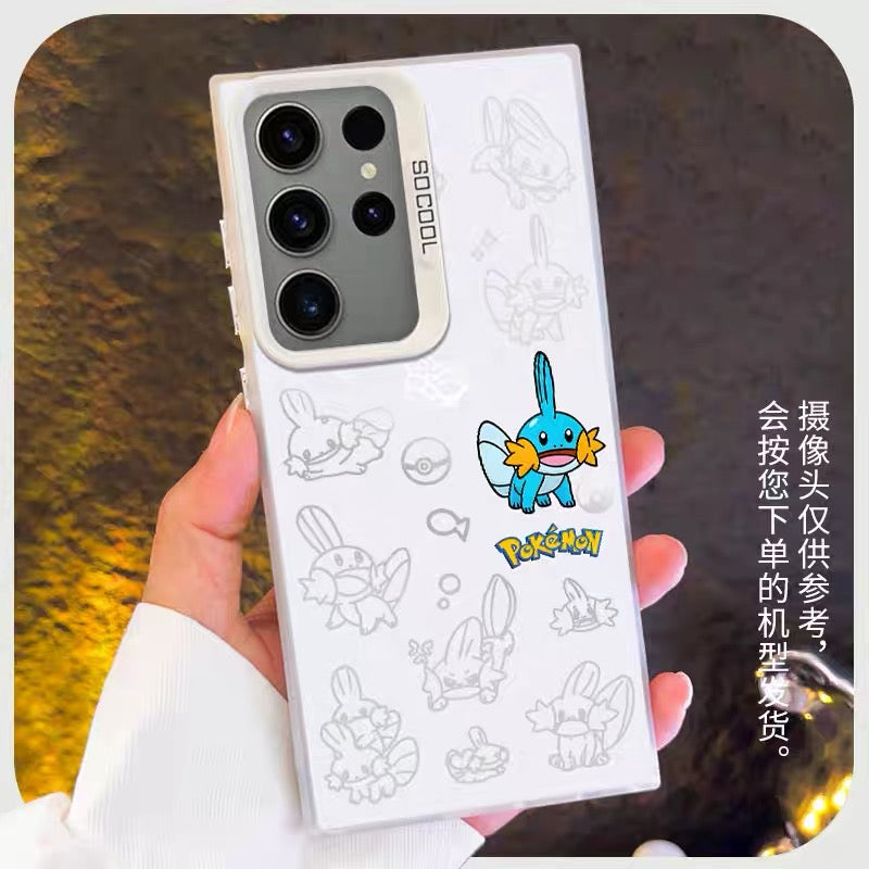 Japanese Cartoon Pokemon Matt & Silver Case Part5 | Chikorita Treecko Torchic Mudkip Sobble Sprigatito Maushold 7 Styles - Phone Case Samsung Galaxy S26 S25 S24 S23 S22 S21 FE Ultra Edge