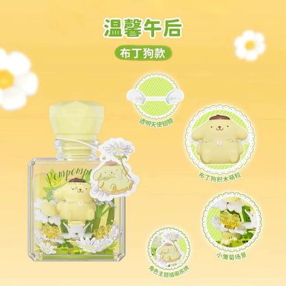 Sanrio Characters The Flower Angel in Perfume Bottle | Hello Kitty My Melody Kuromi Cinnamoroll Pompompurin Pochacco - Building Blocks Toy Collectable Mystery Blind Box with LED Light