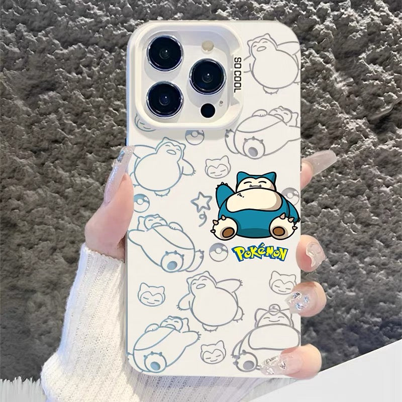 Japanese Cartoon Pokemon Matt & Silver Case Part2 | Psyduck Snorlax Gengar Piplup Rowlet Jirachi 6 Styles - Phone Case Samsung Galaxy S26 S25 S24 S23 S22 S21 FE Ultra Edge