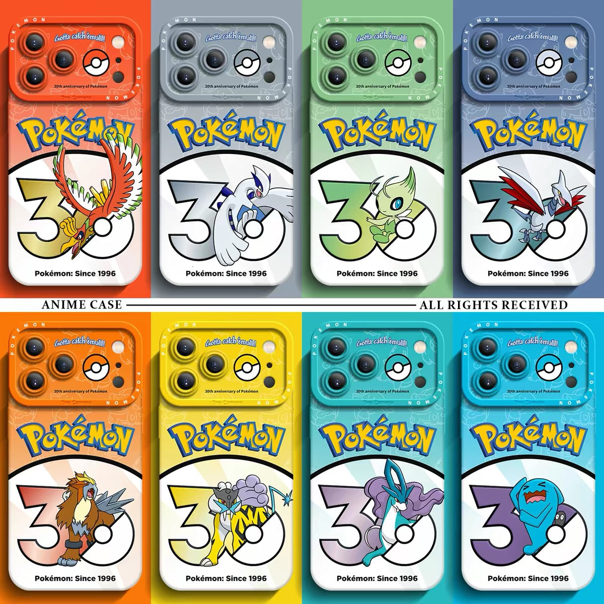 Japanese Cartoon Pokemon Silicone Case Pokemon 30 Anniversary Version Part11 | Ho-Oh Lugia Celebi Skarmory Entei Raikou Suicune Wobbuffet 8 Styles - iPhone Case PLUS SE2 XS XR X 11 12 13 14 15 16 16e 17 17e Pro Promax 12mini 13mini