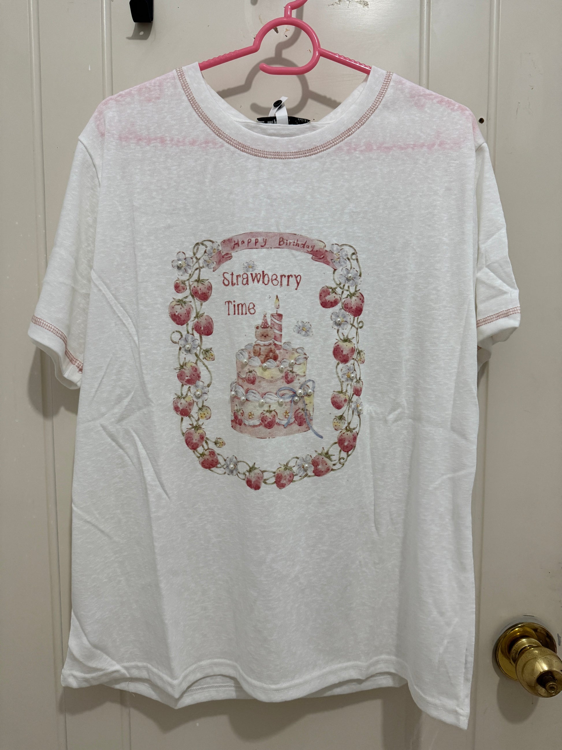 Korean Fashion Cute Animal Style Shirt Series | Bear with Strawberry Time - Kawaii Fashion Items