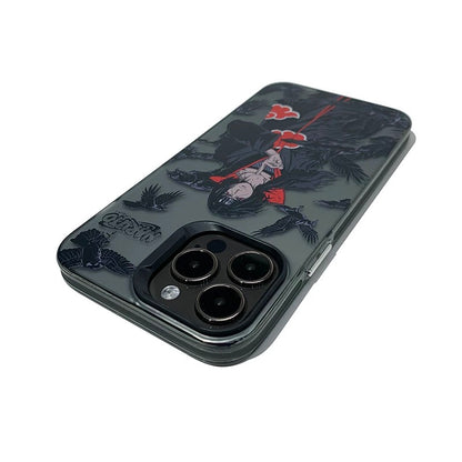 Japanese Anime Naruto Ninja | Laser Grey Itachi with Crow - iPhone Case 7 8 PLUS SE2 XS XR X 11 12 13 14 15 16 Pro Promax 13mini 12mini