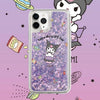 Japanese Cartoon Kuromi with UFO -  Purple Glitter QuickSand iPhone Case 6 7 8 PLUS SE2 XS XR X 11 12 13 14 15 16 Pro Promax 12mini 13mini