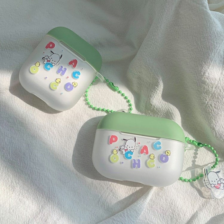 Japanese Cartoon Pochacco with Colourful Alphabet AirPods AirPodsPro AirPods3 Case Grass Green and White