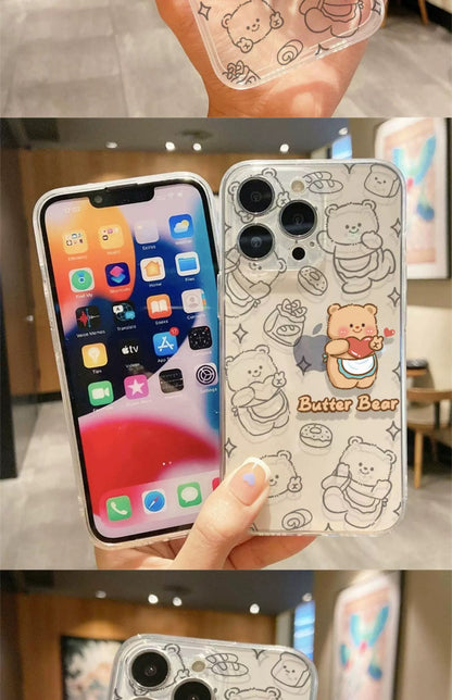 Lovely Cartoon Full Butter Bear iPhone Case 7 8 PLUS SE2 XS XR X 11 12 13 14 15 Pro Promax 12mini 13mini