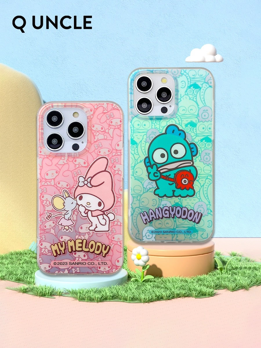 Japanese Cartoon Sanrio Full Screen Laser | Hello Kitty My Melody Kuromi Hangyodon - iPhone Case 13 14 15 Pro Promax