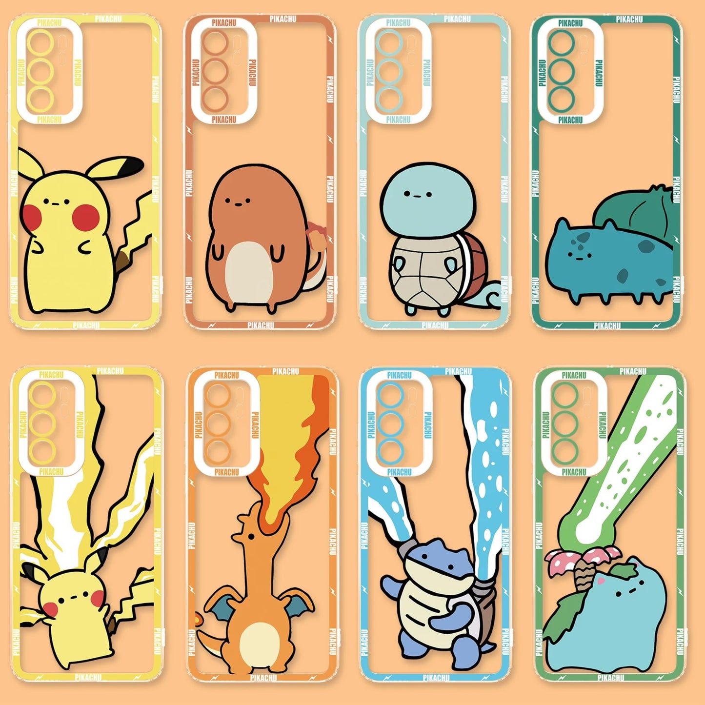Japan Cartoon Pokemon Cute & Fighting Drawing Style | Pikachu Charmander Squirtle Bulbasaur Charizard Blastoise Venusaur - Phone Case Samsung Galaxy S26 S25 S24 S23 S22 S21 FE Ultra