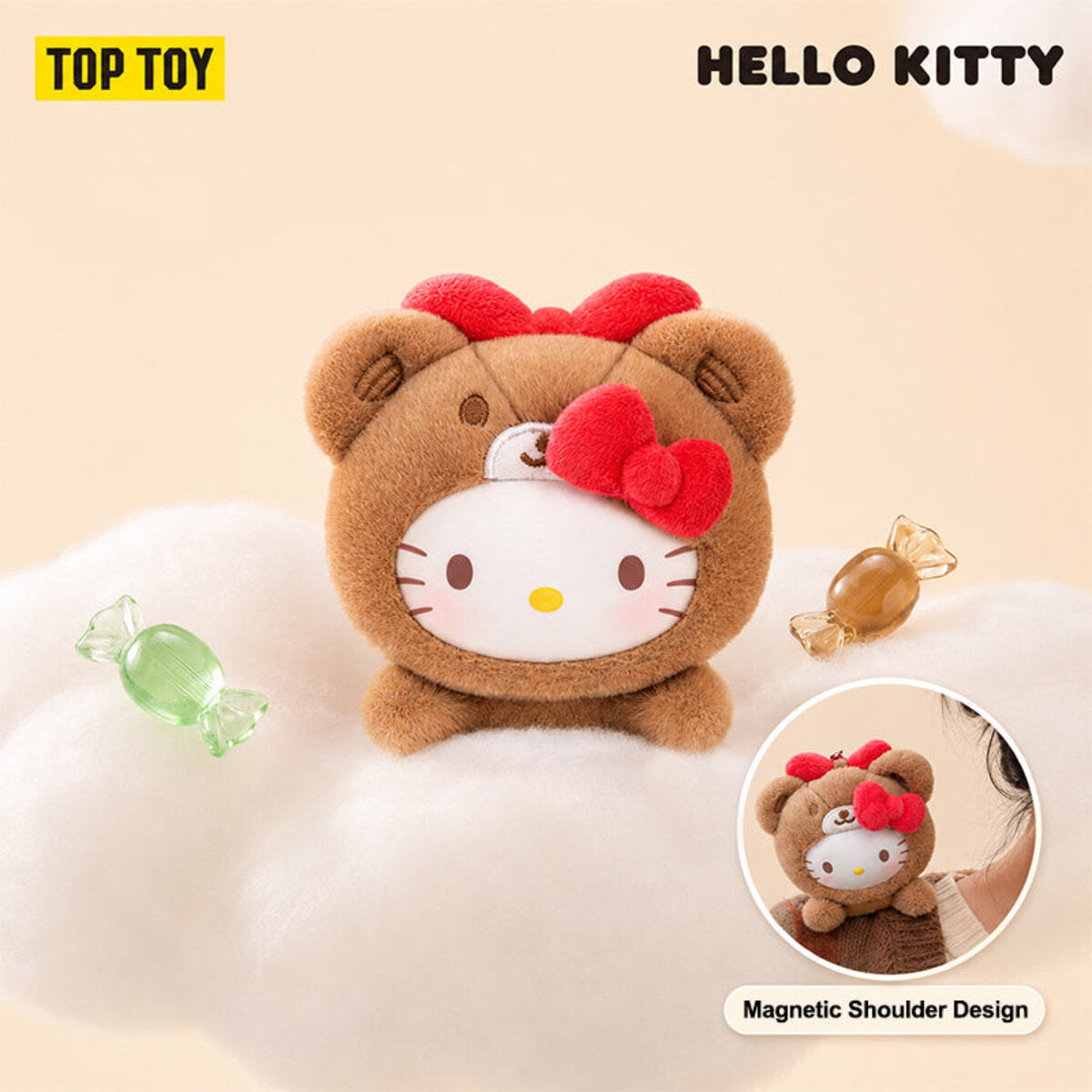 TOPTOY Sanrio Sweet Whispers Stickers Series Hello Kitty plush charm - Hello Kitty in a brown bear hood