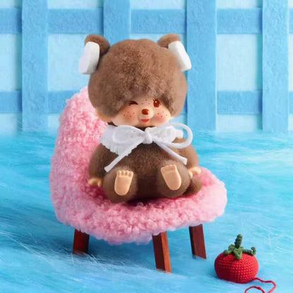 Monchhichi Macarons blind box plush pendant Mocha Brown design with white bow