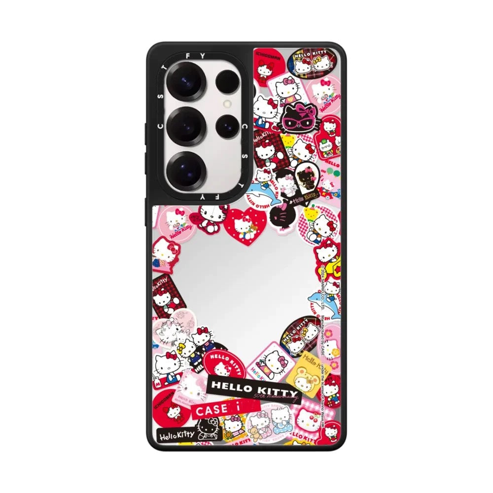 Cute Cartoon Cute Cat Hello Kitty | Stickers & Heart Shape Mirror - Phone Case Samsung Galaxy S25 S24 S23 Ultra KawaiiGiftLand