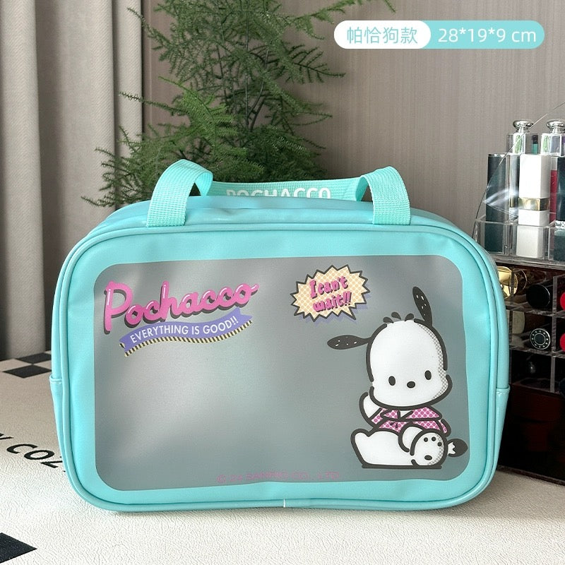 Japanese Cartoon Sanrio with Friends Waterproof Matt Makeup Plastic Bag | Hello Kitty My Melody Kuromi Cinnamoroll Pochacco - Bedroom Girl Gift