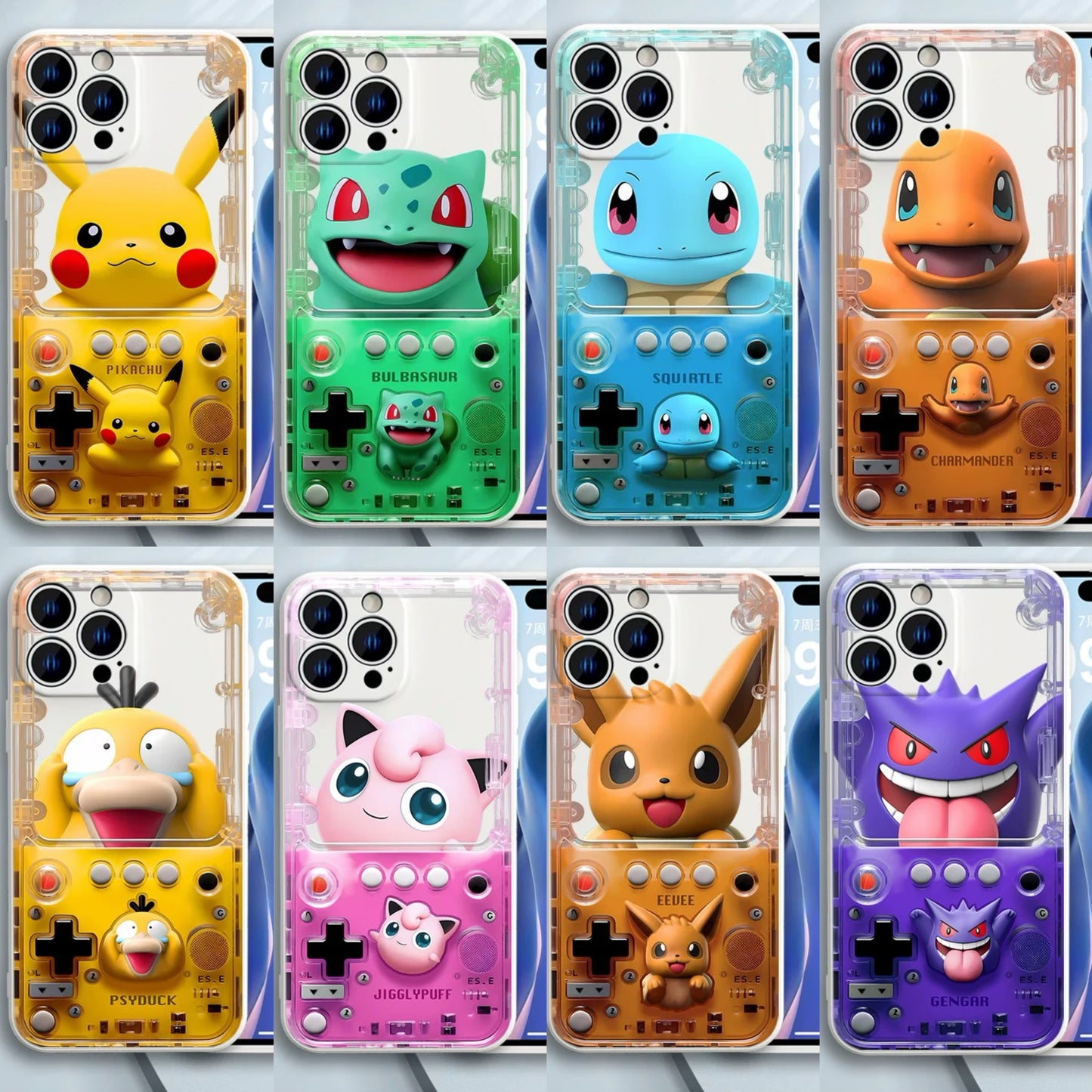 Japan Cartoon Pokemon Fun 3D Print Game Console Version Colour Silicone Case | Pikachu Bulbasaur Squirtle Charmander Psyduck Jigglypuff Eevee Gengar -  iPhone Case PLUS SE2 XS XR X 11 12 13 14 15 16 16e 17 17e Pro Promax 12mini 13mini