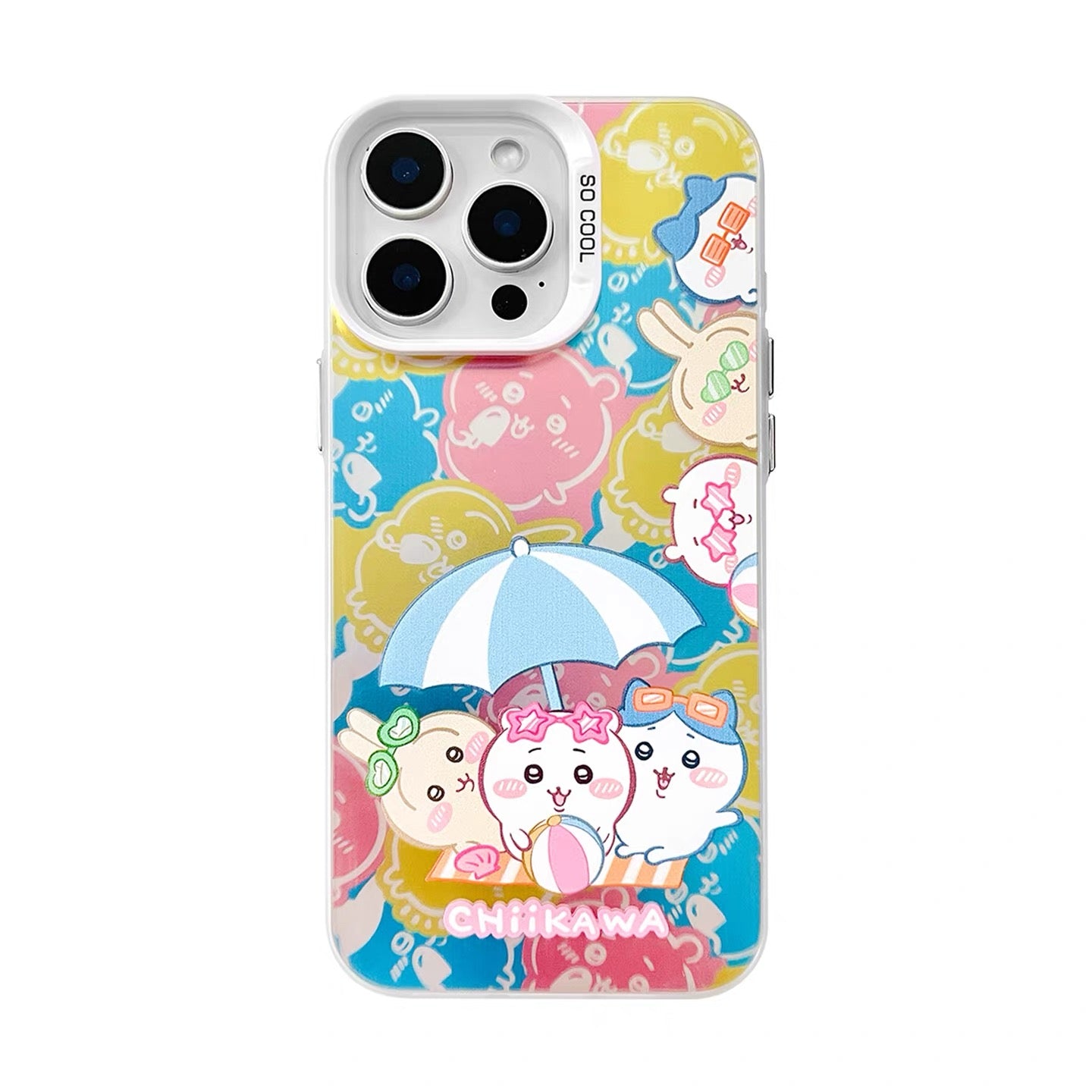 ちいかわ 夏のビーチタイム レーザーケース | ちいかわ ハチワレ うさぎ - iPhoneケース 11 12 13 14 15 16 16e 17 17e Pro Promax
