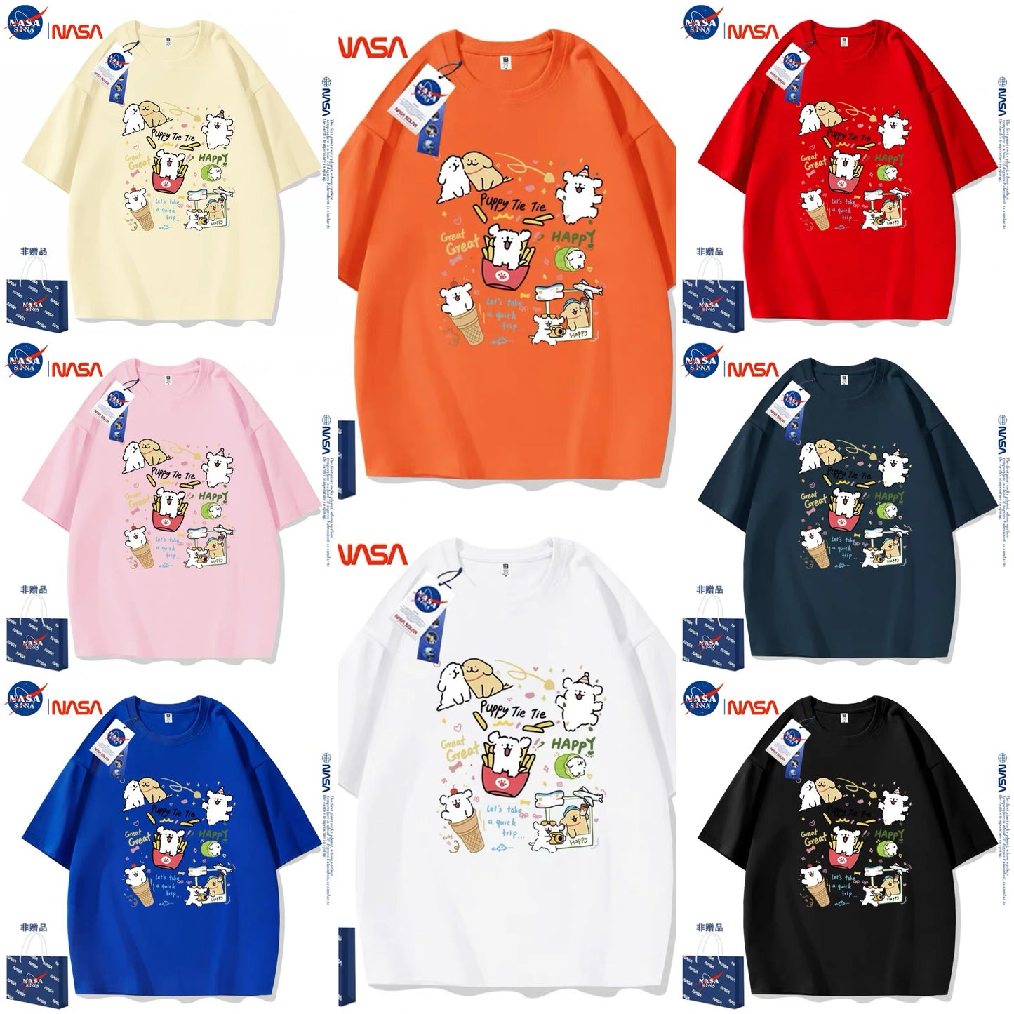 Cute Cartoon Doggie Maltese Puppy Style T-Shirt Series | Happy Puppy Tie Tie Part1 - Kawaii Fashion Items for Child & Adult
