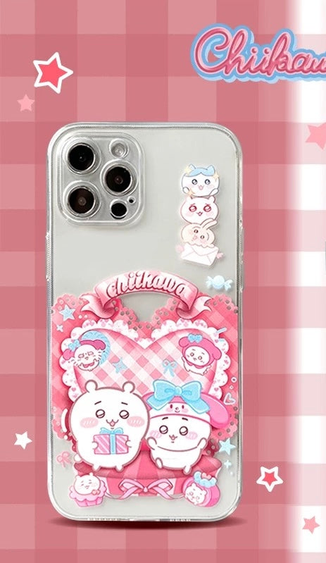 Japanese Cartoon ChiiKawa | Sweet Heart with Chiikawa My Melody Hachiware Hello Kitty Usagi Pompompurin Momonga Kuromi Clear - iPhone Case 11 12 13 14 15 16 Pro Promax