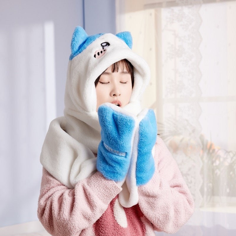 Miniso X ChiiKawa | Chiikawa Hachiware Usagi Hat with Scarf Hat - Winter Warm Accessory Outfits