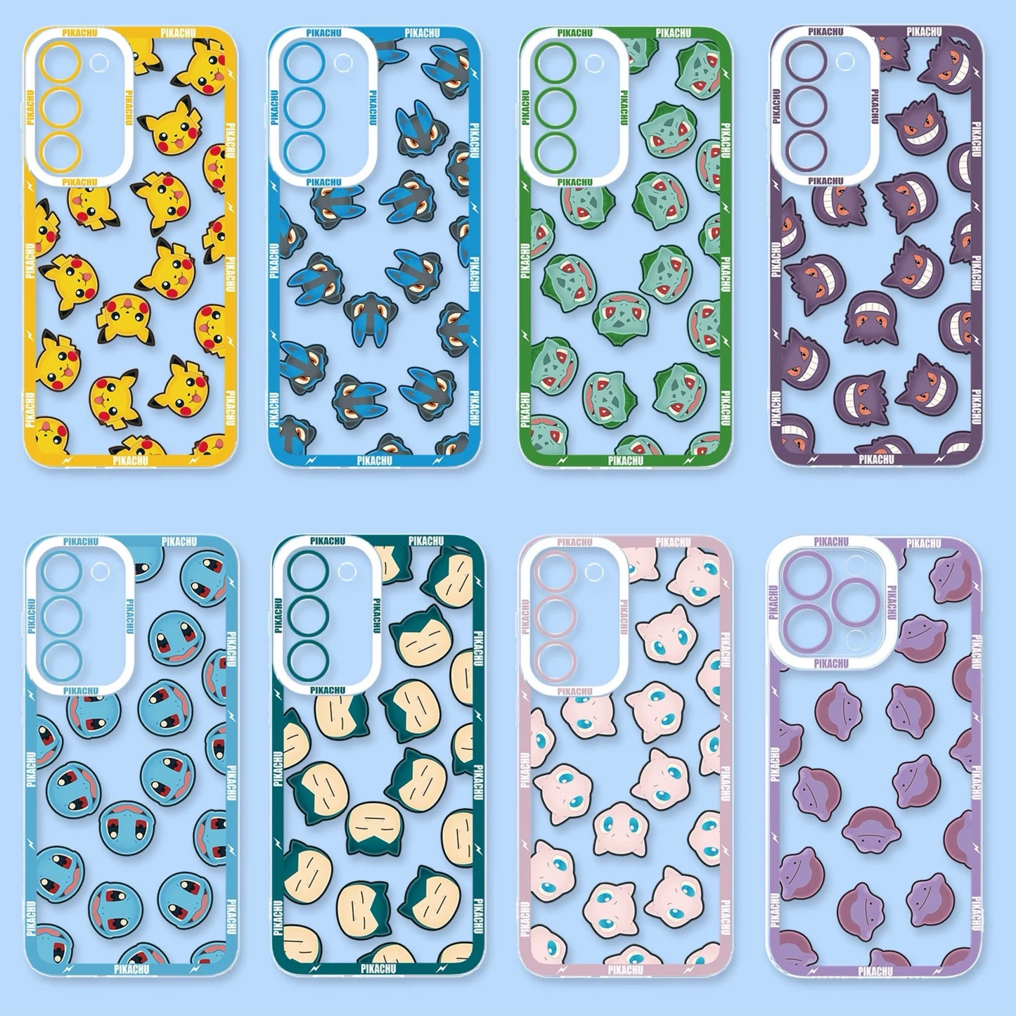 Japan Cartoon Pokemon Full Happy Face Verison | Pikachu Lucario Bulbasaur Gengar Squirtle Snoriax Mew Ditto - Phone Case Samsung Galaxy S26 S25 S24 S23 S22 S21 FE Ultra Edge