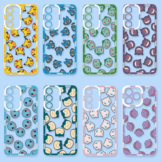 Japan Cartoon Pokemon Full Happy Face Verison | Pikachu Lucario Bulbasaur Gengar Squirtle Snoriax Mew Ditto - Phone Case Samsung Galaxy S26 S25 S24 S23 S22 S21 FE Ultra Edge
