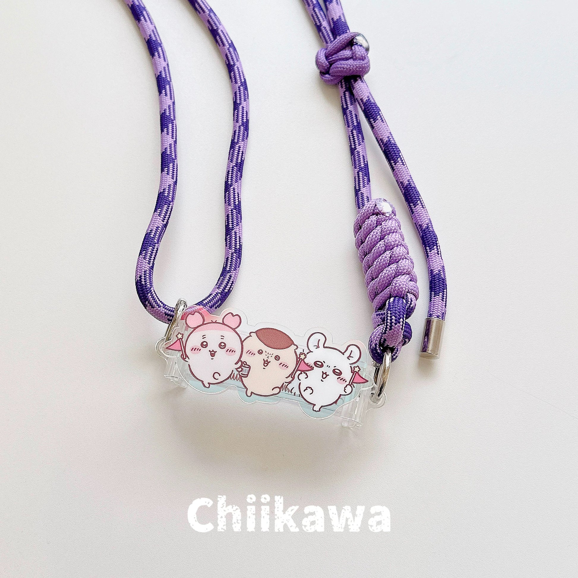 Japanese Cartoon Phone Back Clip with Phone Lanyard | Chiikawa Purple - for All Smart Phones