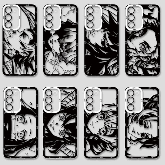 Japanese Anime Kimetsu no Yaiba Demon Slayer White & Black Draft Style | Tanjiro Zenitsu Giyuu Tomioka Rengoku Kyoujurou Nezuko Inosuke Mitsuri Kocho Shinobu - Phone Case Samsung Galaxy S26 S25 S24 S23 S22 S21 FE Ultra Edge