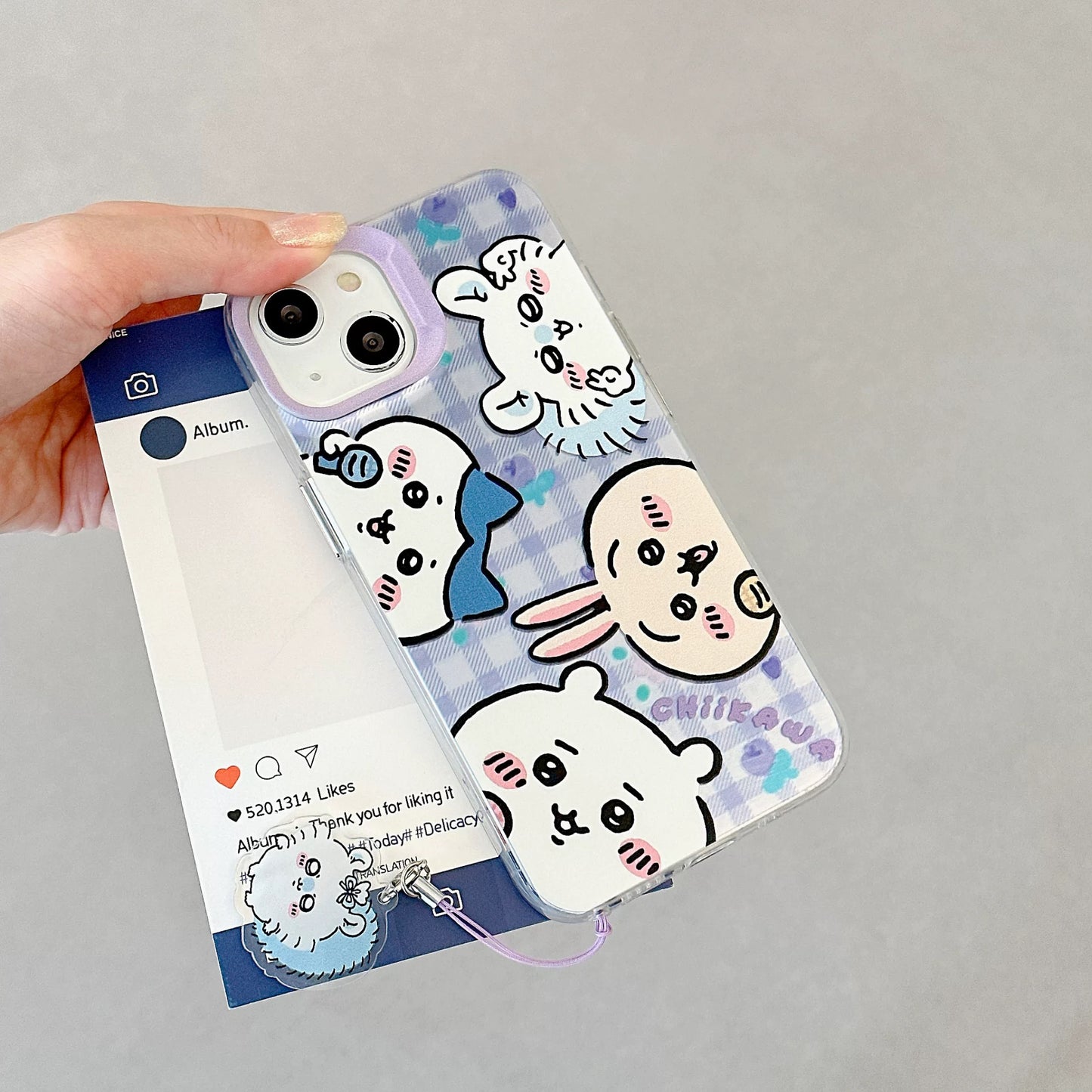 Japanese Cartoon iPhone Case with Strap | Laser Playing Group ChiiKawa Hachiware Usagi Momonga - iPhone CasePhone Case  7 8 PLUS SE2 XS XR X 11 12 13 14 15 Pro Promax 12mini 13mini