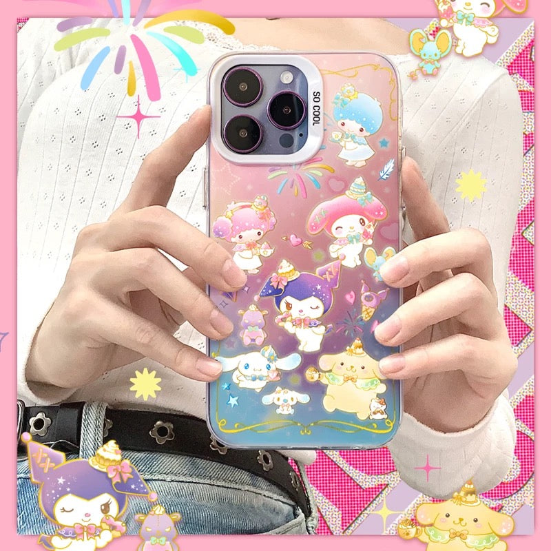 Japanese Cartoon Sanrio Firework Party | Little Twin Stars My Melody Kuromi Cinnamoroll Pompompurin Laser - iPhone Case 11 12 13 14 15 16 Pro Promax