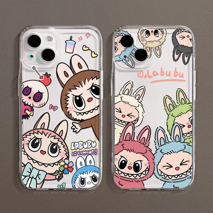 Cute Cartoon Labubu Zimomo | Labubu is coming Macaron - iPhone Case XR XS X 11 12 13 14 15 Pro Plus Promax